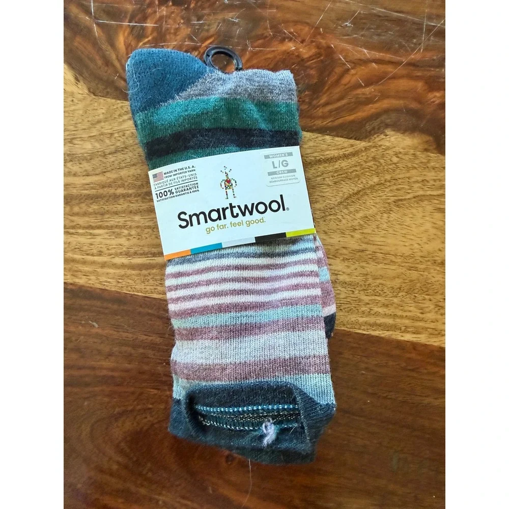 Smartwool Womens Merino Wool Crew Socks Bundle 5 Pairs Striped Blue Purple LG